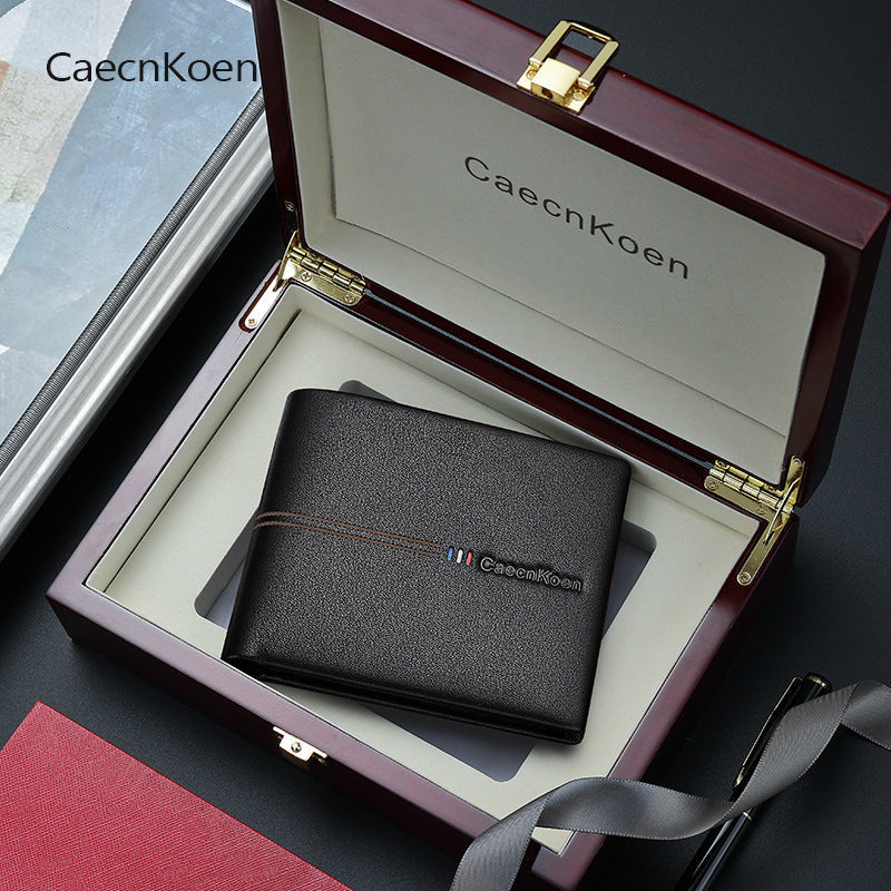 Men's Genuine Leather Horizontal Short Wallet
