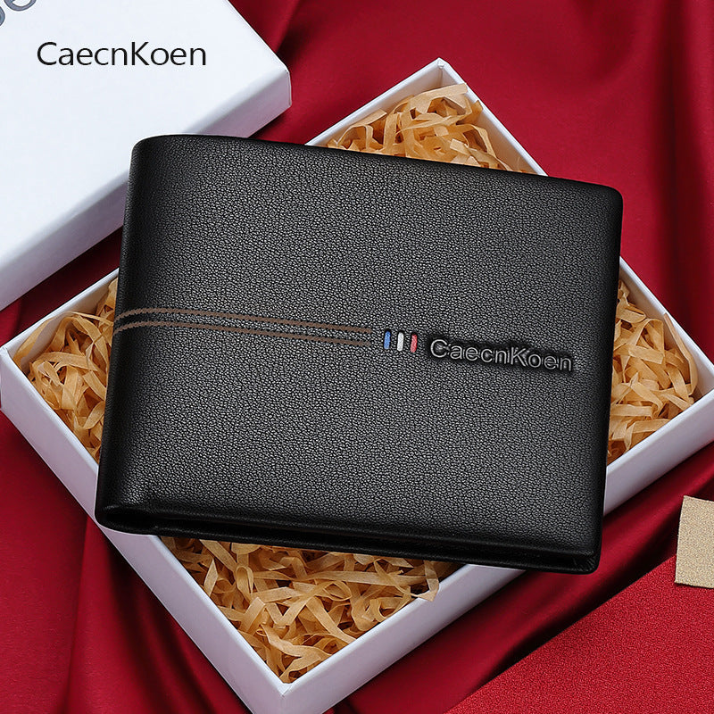 Men's Genuine Leather Horizontal Short Wallet