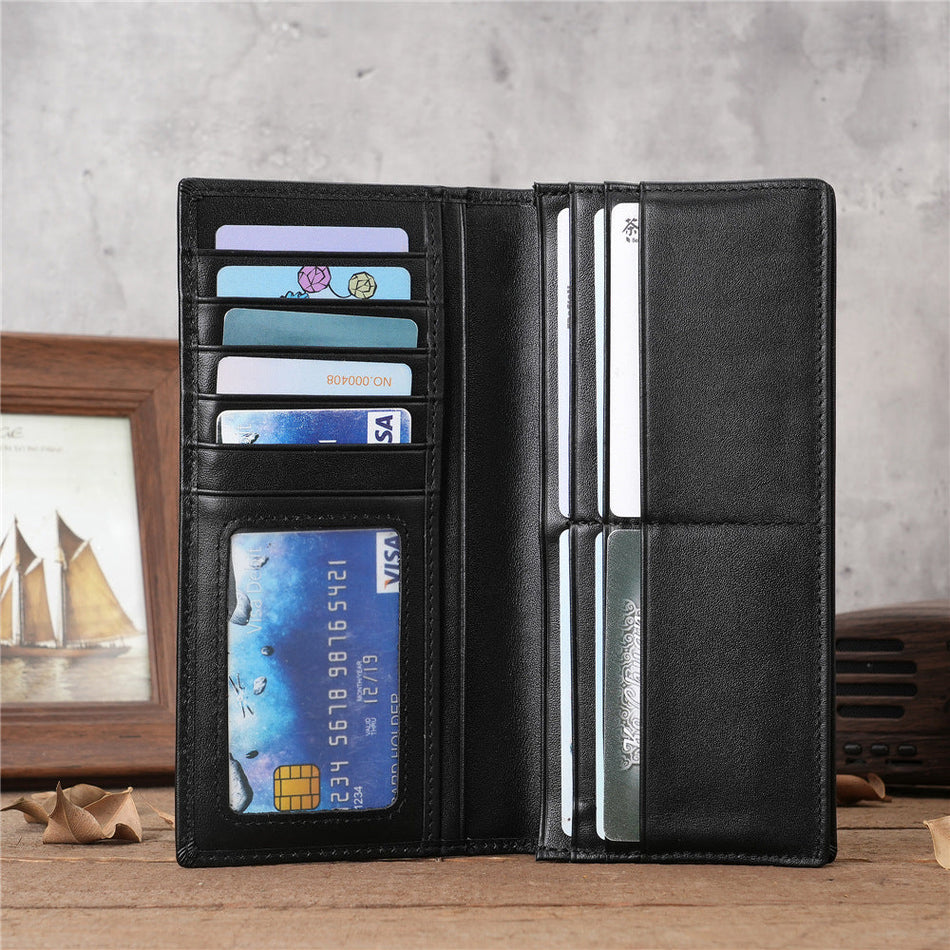 Men's Genuine Leather Long Wallet with Zipper Phone Bag