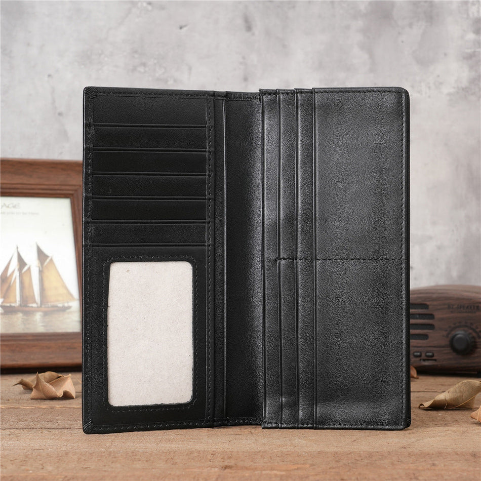Men's Genuine Leather Long Wallet with Zipper Phone Bag