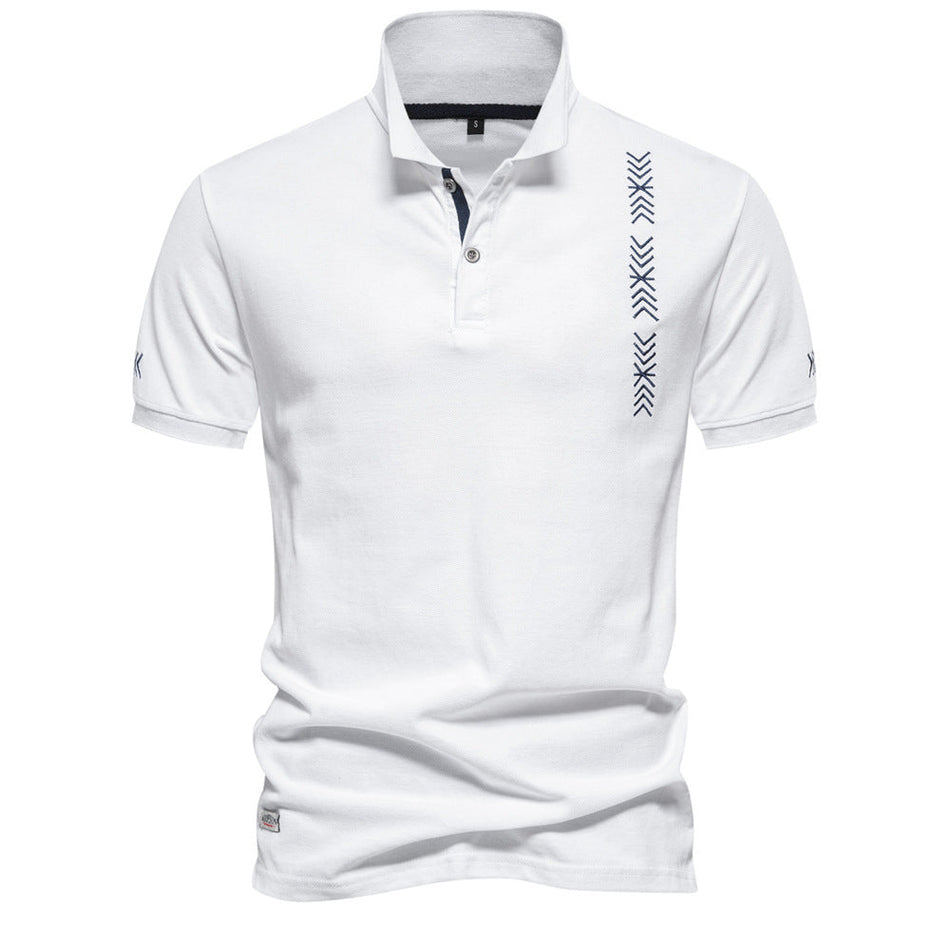 Men's Embroidered Polo Shirt Solid Color Short Sleeve Summer
