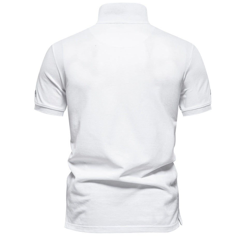 Men's Embroidered Polo Shirt Solid Color Short Sleeve Summer