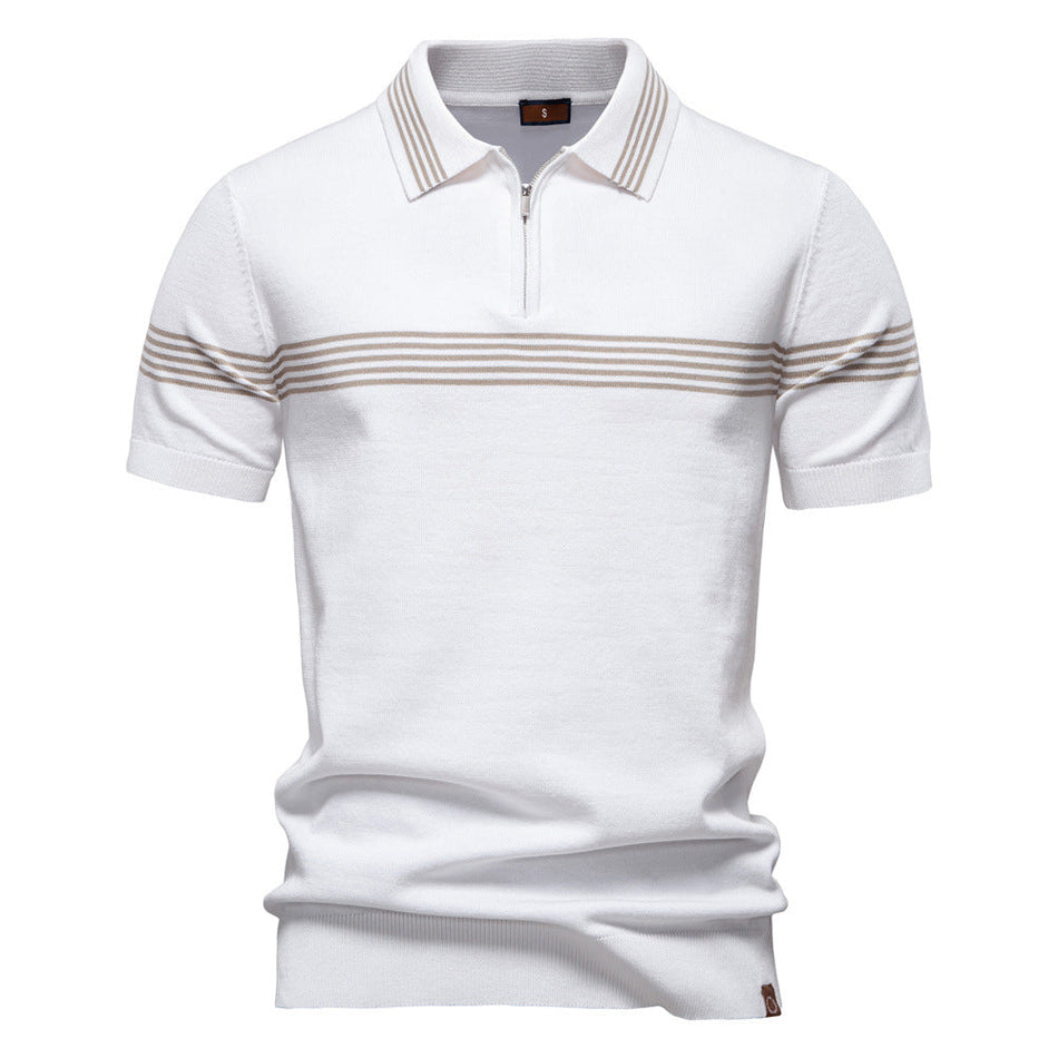 Men's Striped Lapel Polo Shirt Business Casual Short Sleeve Fit