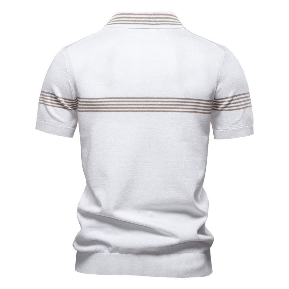 Men's Striped Lapel Polo Shirt Business Casual Short Sleeve Fit