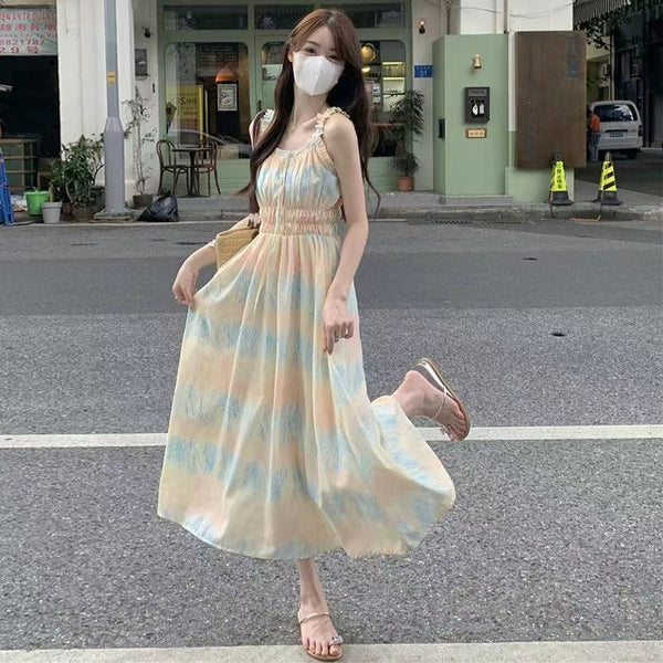 Slim Floral Slip Dress Summer Elegant Sweet Midi Dress