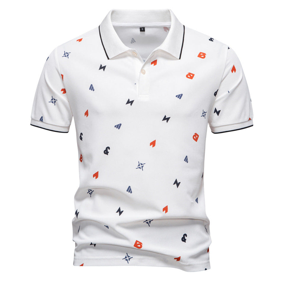 Men's Letter Print Polo Shirt Short Sleeve Cotton Casual Fit