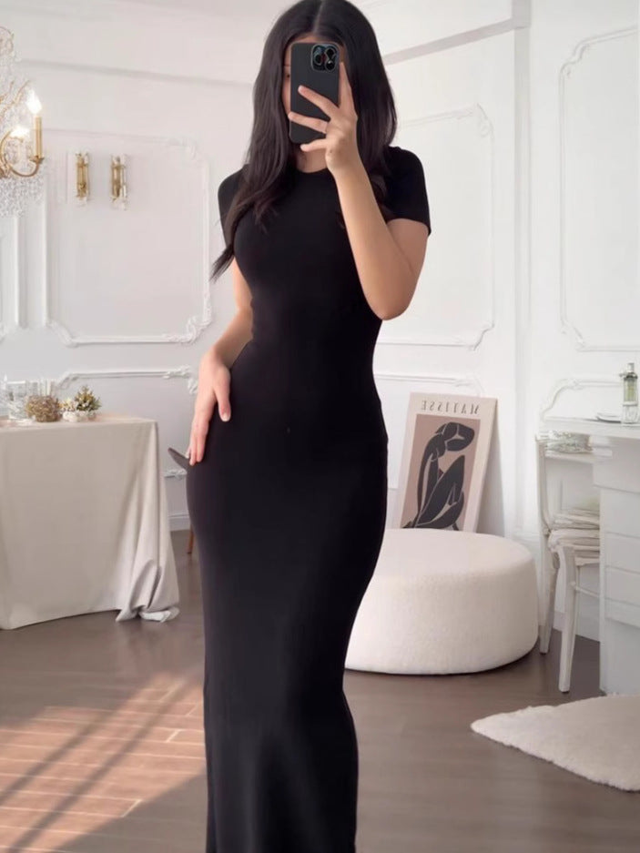 Slim Fit Crewneck Long Dress Women Summer Elegant Bodycon
