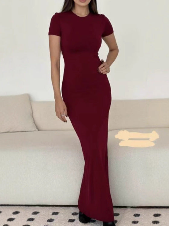 Slim Fit Crewneck Long Dress Women Summer Elegant Bodycon