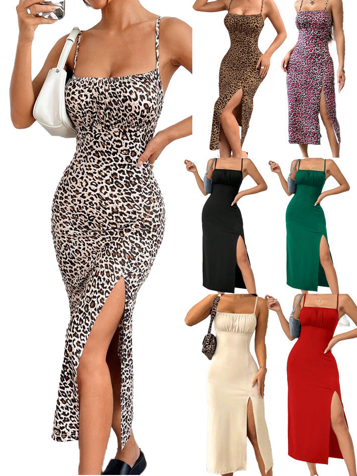 High Slit Suspender Bodycon Dress Women Summer Tube Top Skirt
