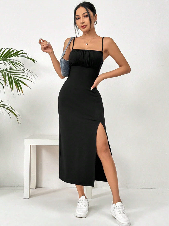 High Slit Suspender Bodycon Dress Women Summer Tube Top Skirt