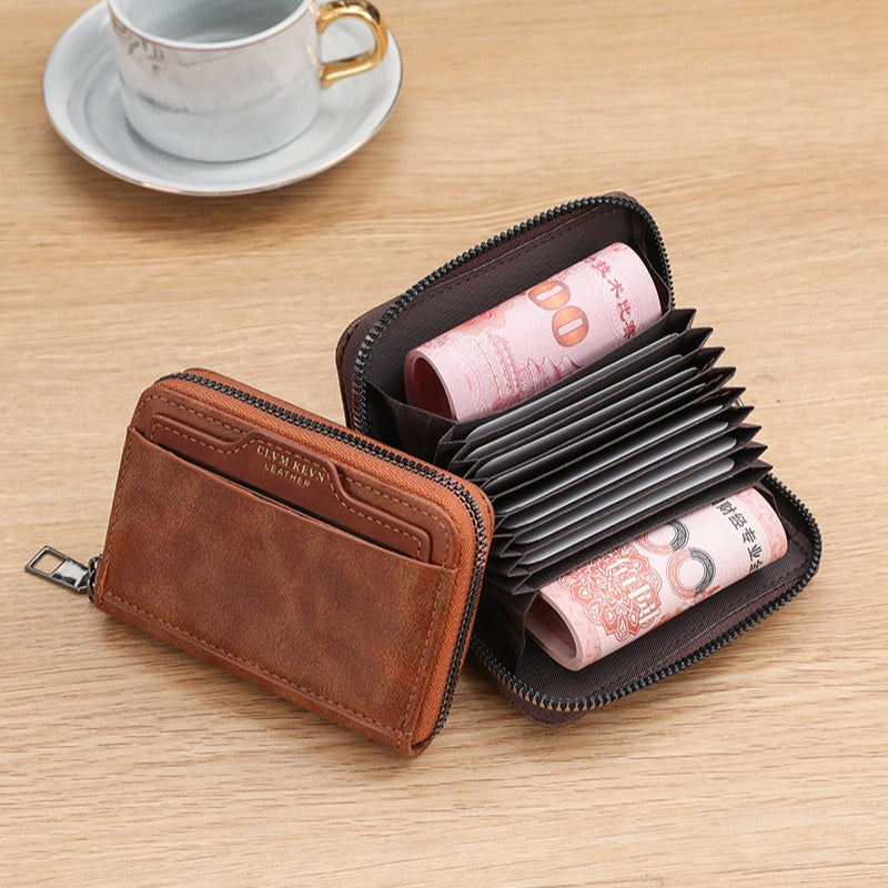 Men's Retro Business Zipper Wallet with Card Slots