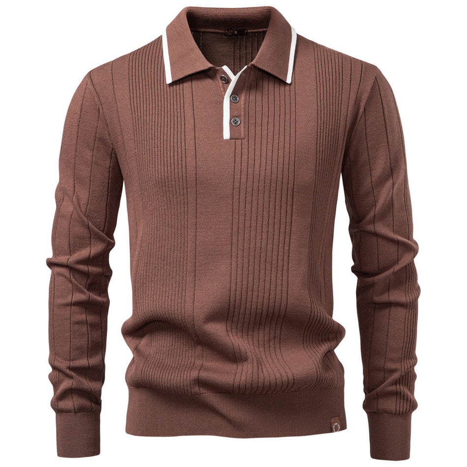 Men's Half-Zip Knit Polo Sweater Lapel Slim Fit Long Sleeve