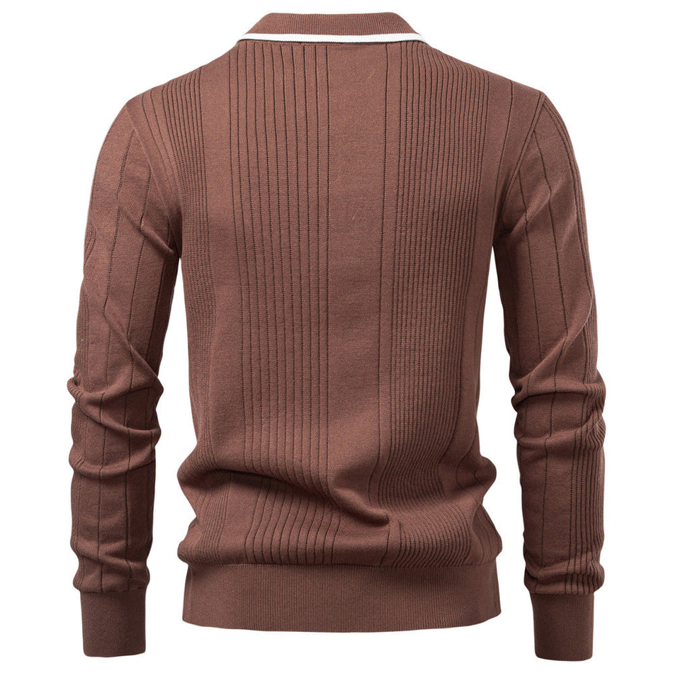 Men's Half-Zip Knit Polo Sweater Lapel Slim Fit Long Sleeve