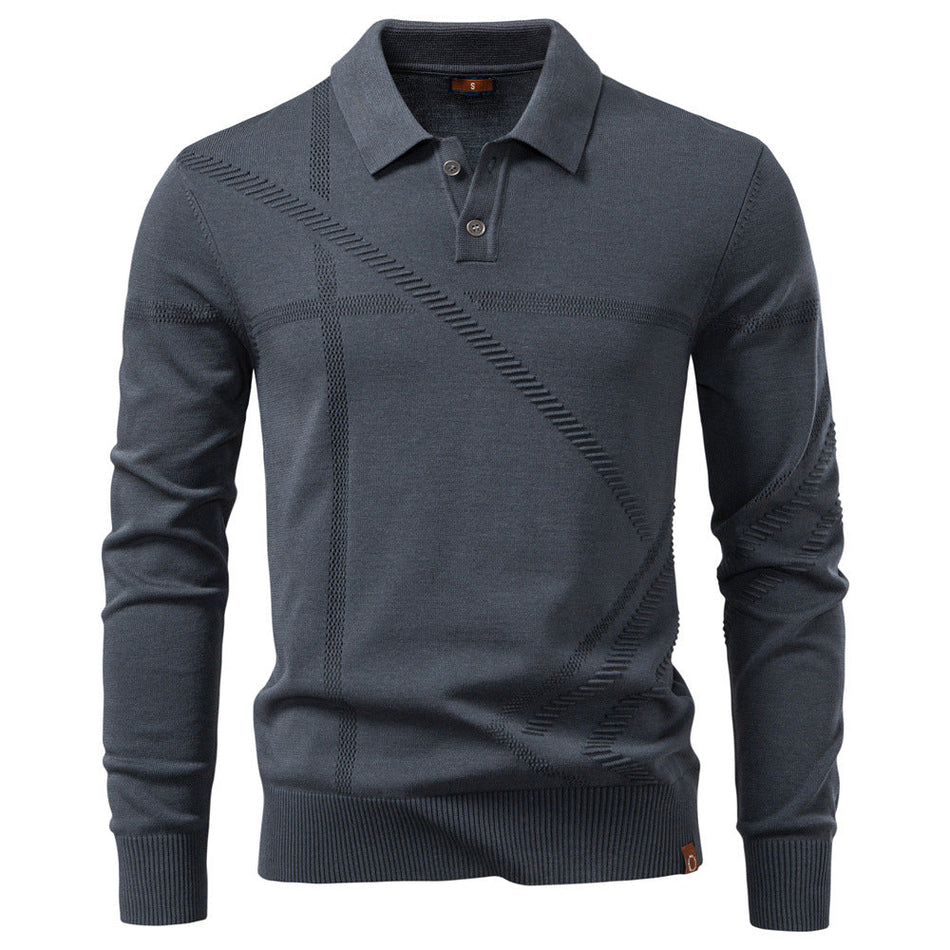 Men's Jacquard Half-Zip Knit Polo Sweater Lapel Slim Fit Knit Top