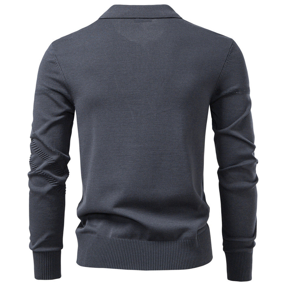 Men's Jacquard Half-Zip Knit Polo Sweater Lapel Slim Fit Knit Top