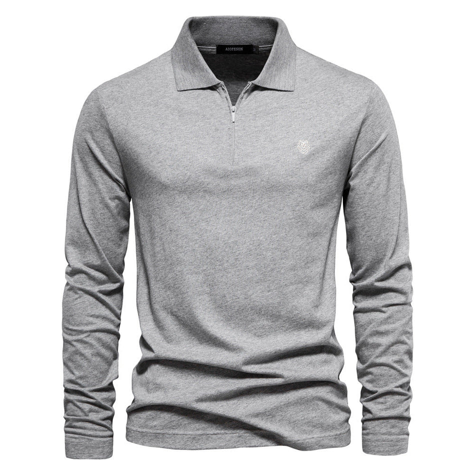 Men's Cotton Zipper Lapel Embroidered Polo Shirt