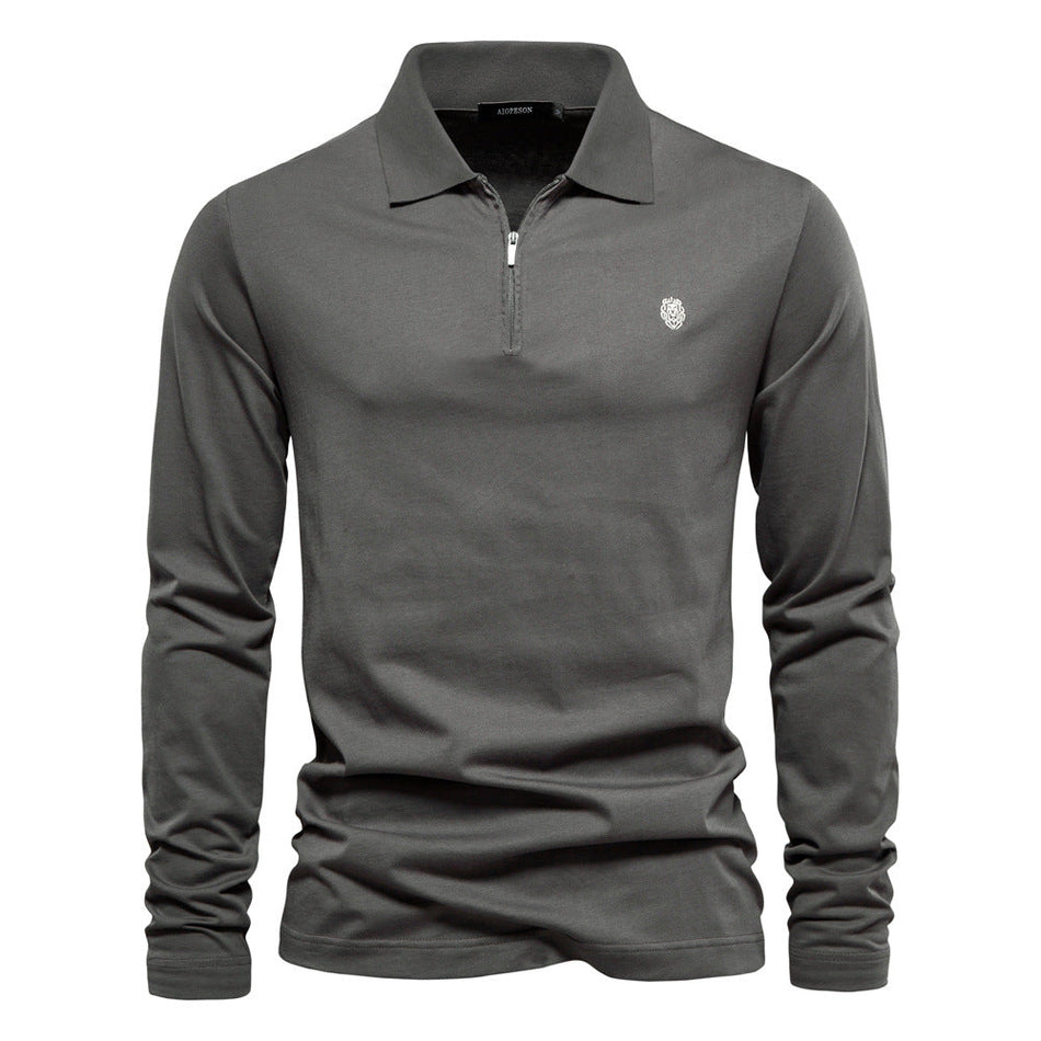 Men's Cotton Zipper Lapel Embroidered Polo Shirt