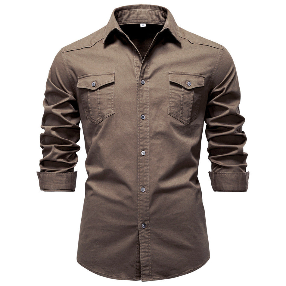Men's Denim Long Sleeve Shirt Slim Fit Lapel Casual Cardigan