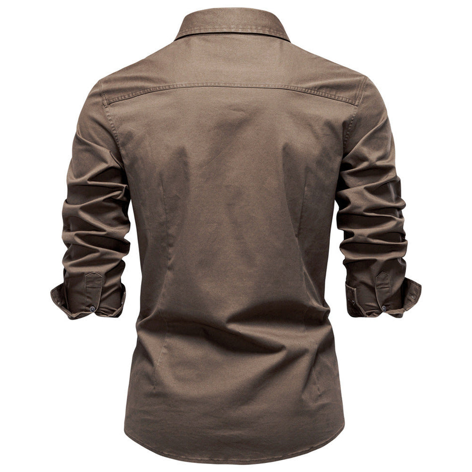 Men's Denim Long Sleeve Shirt Slim Fit Lapel Casual Cardigan