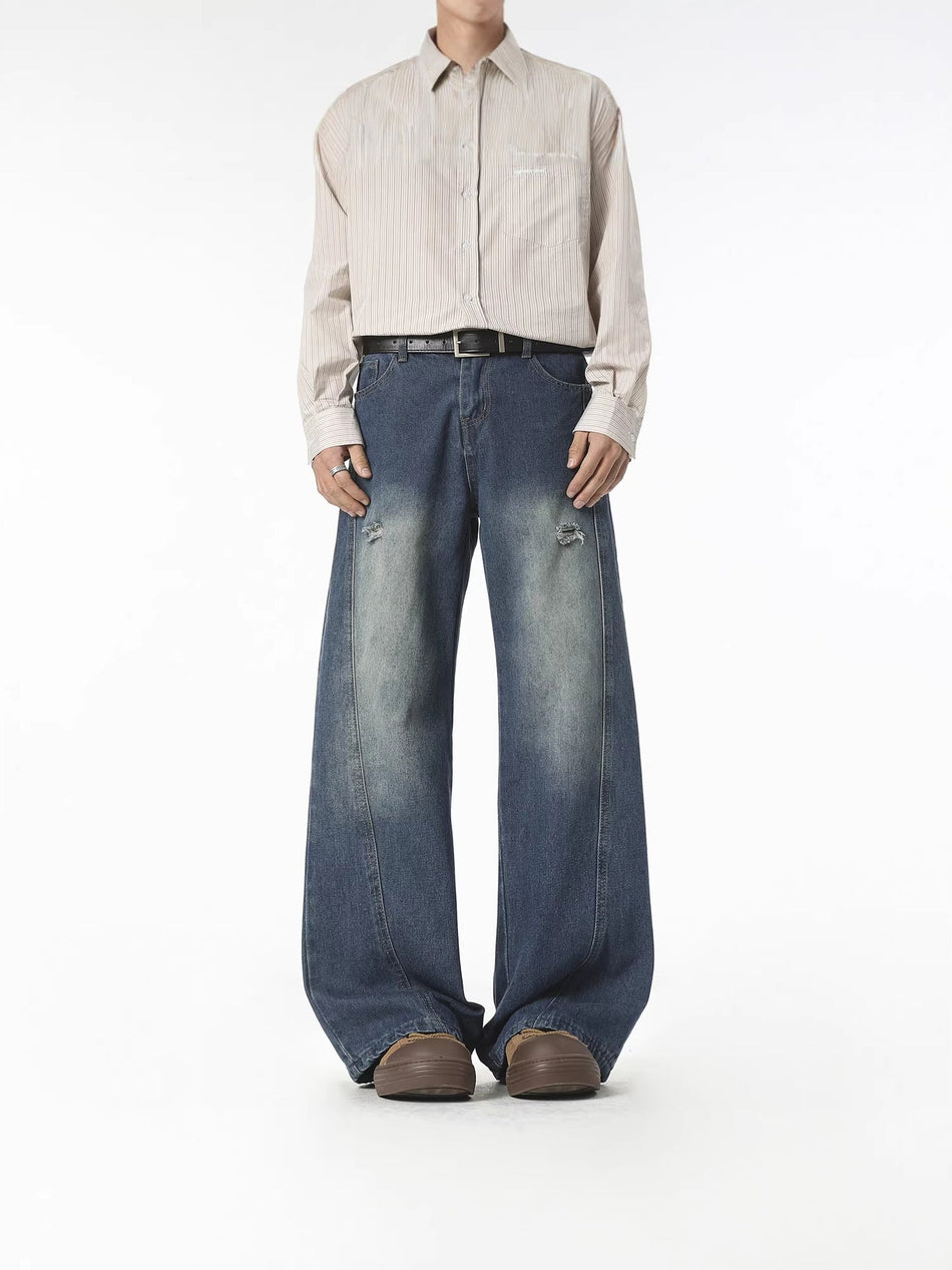 Men's American Retro Washed Wide-Leg Straight Jeans