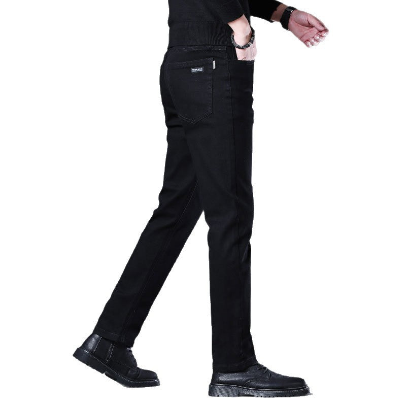 Men's Fleece-Lined Black Straight Winter Jeans