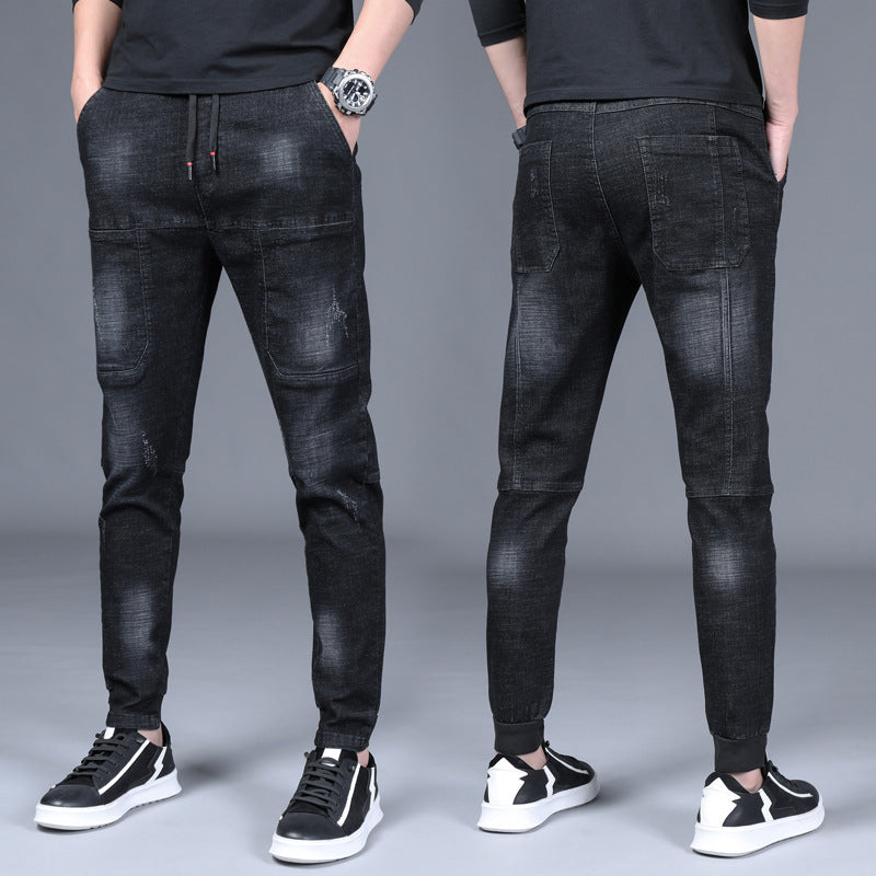 Men's Slim Fit Black Multi-Pocket Casual Jeans