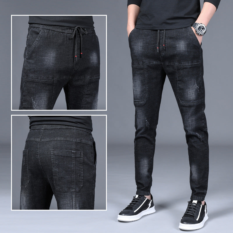 Men's Slim Fit Black Multi-Pocket Casual Jeans