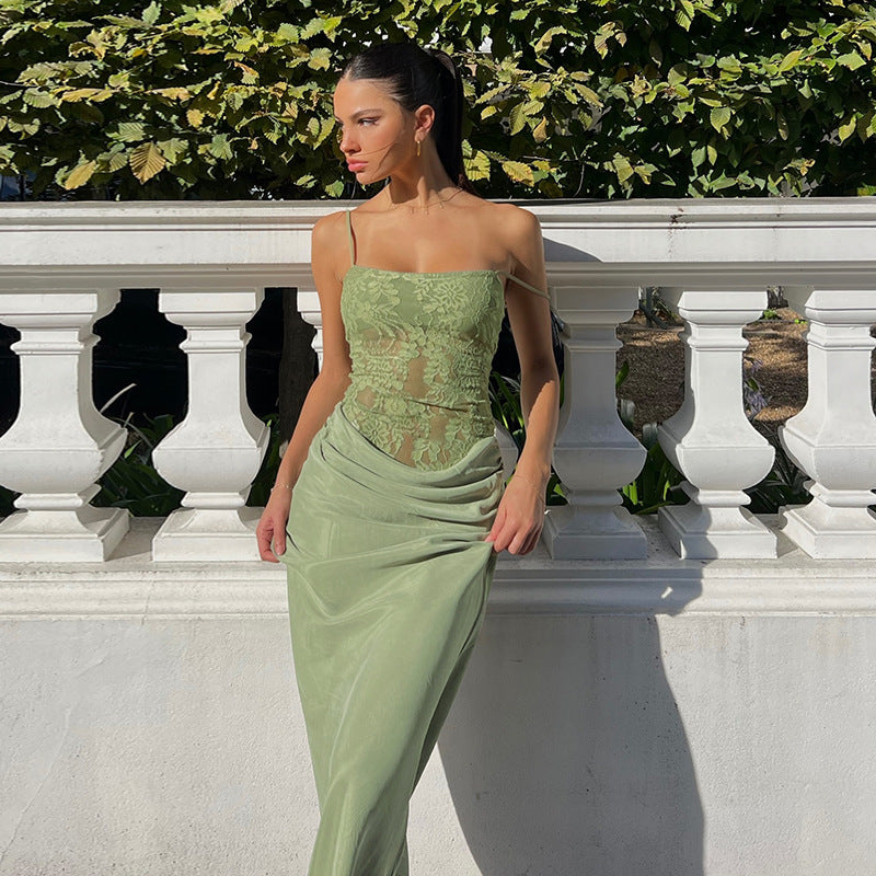 Lace Slim Fit Long Dress Elegant Bodycon Slip Silhouette