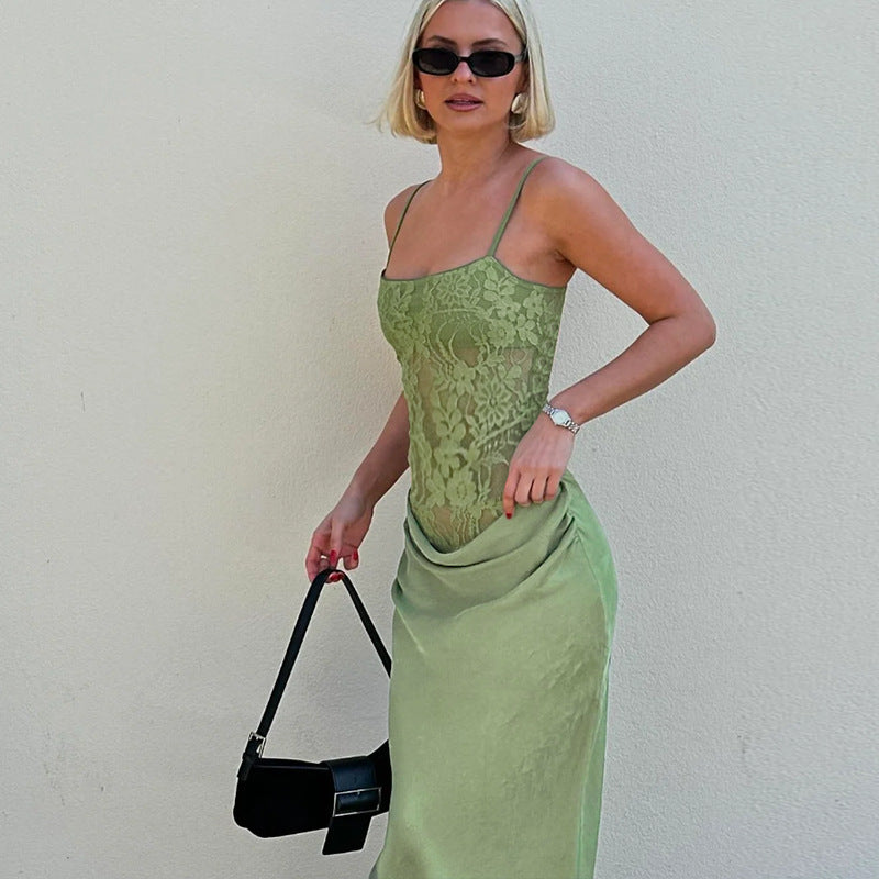 Lace Slim Fit Long Dress Elegant Bodycon Slip Silhouette