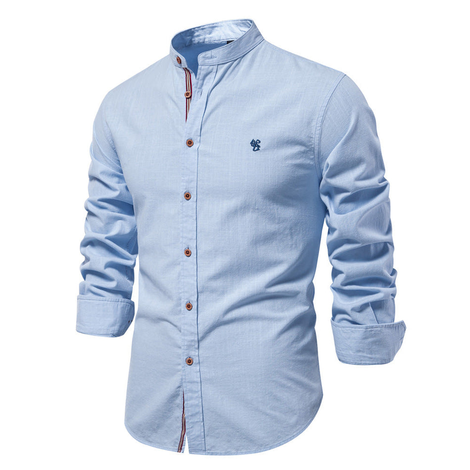 Men's Cotton Linen Shirt Long Sleeve Solid Color Japanese Casual