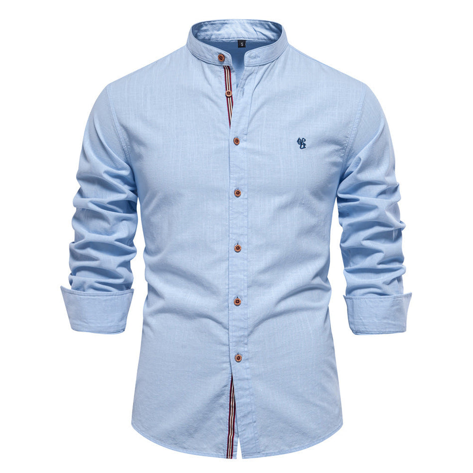 Men's Cotton Linen Shirt Long Sleeve Solid Color Japanese Casual