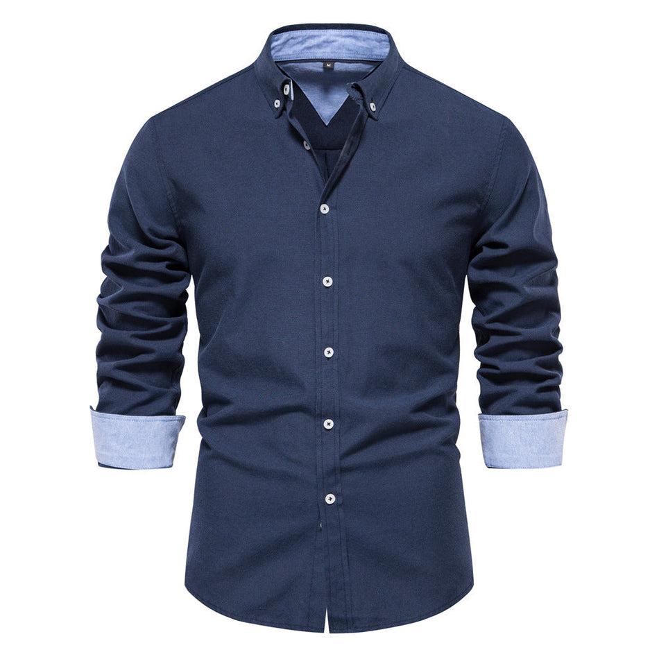 Men's Slim Fit Cotton Blend Shirt Long Sleeve Solid Color Casual