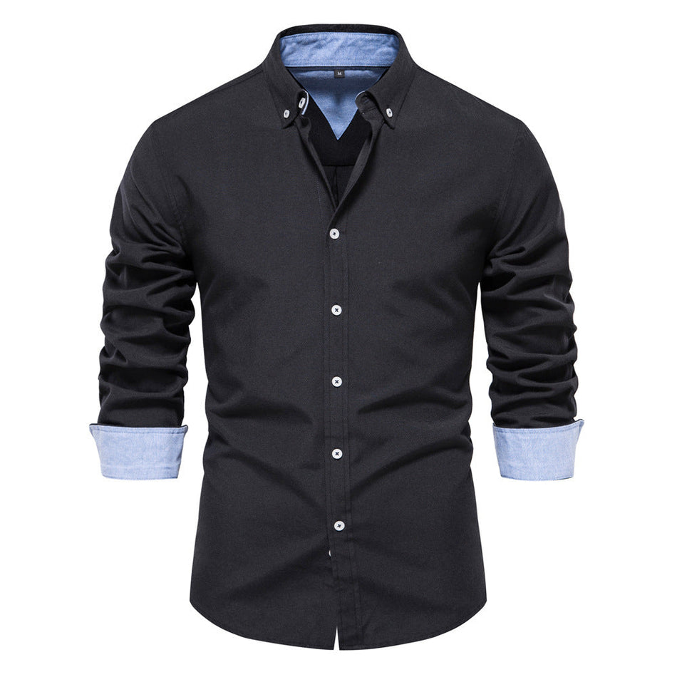 Men's Slim Fit Cotton Blend Shirt Long Sleeve Solid Color Casual