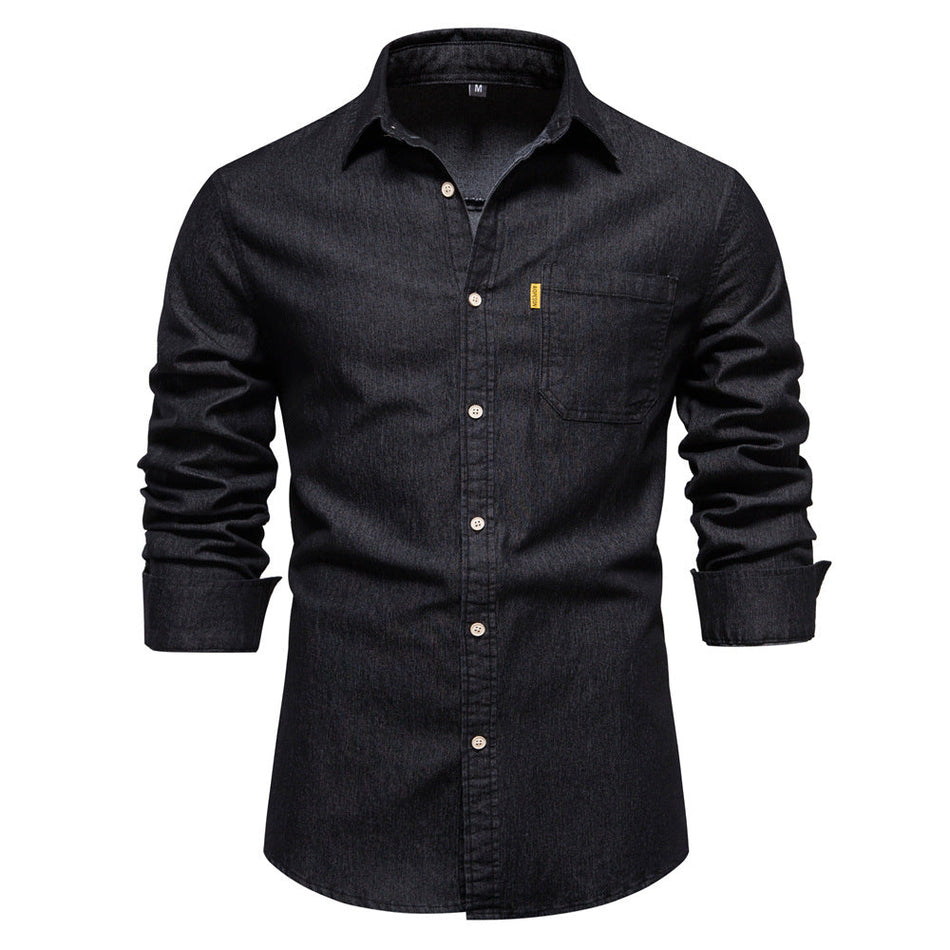 Men's Wrinkle-Resistant Denim Shirt Slim Fit Long Sleeve Casual