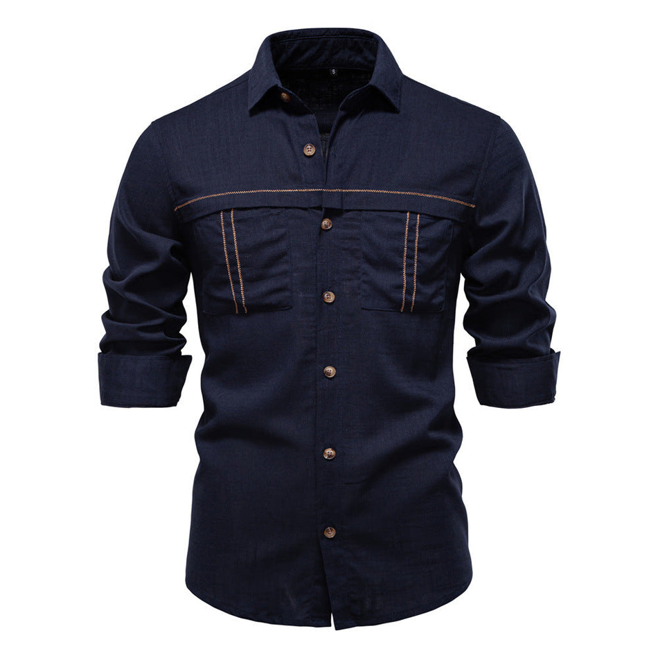 Men's Solid Color Pocket Shirt Long Sleeve Casual Slim Fit