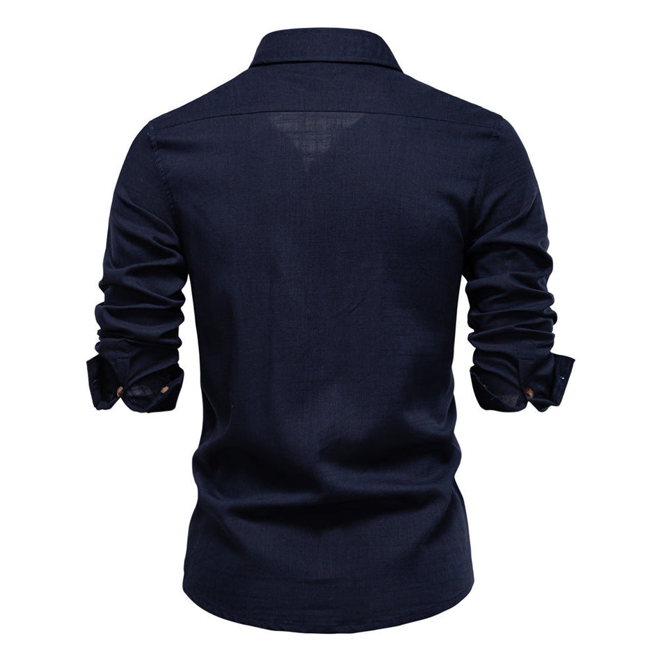 Men's Solid Color Pocket Shirt Long Sleeve Casual Slim Fit
