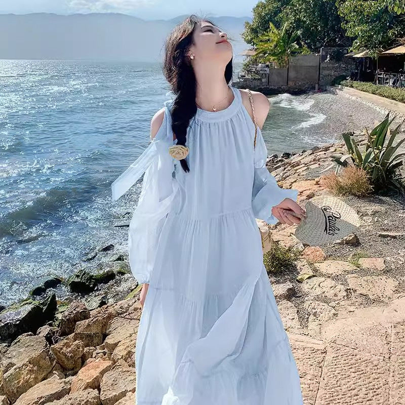 French Sleeveless Vest Maxi Dress Elegant Summer Seaside Dress