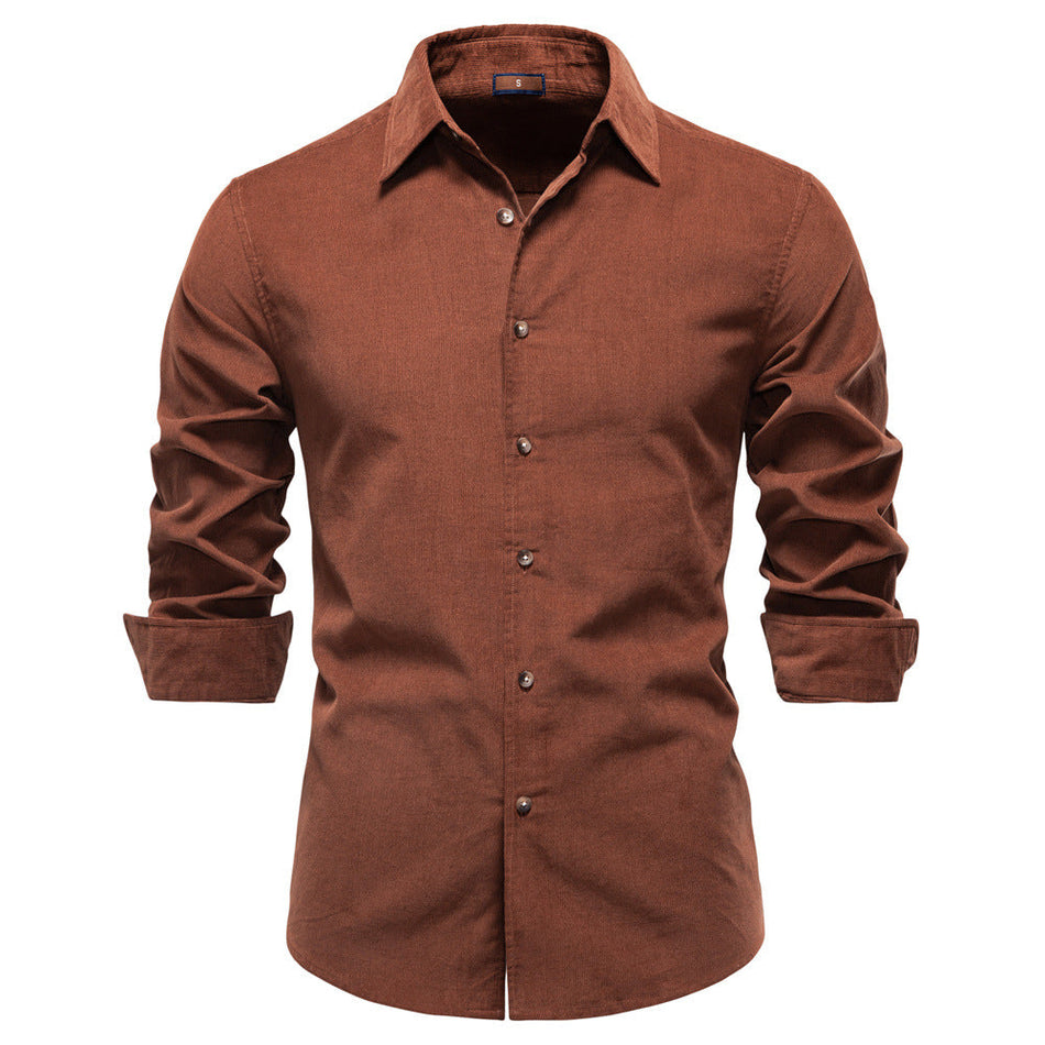 Men's Corduroy Cotton Shirt Lapel Long Sleeve Business Casual Fit