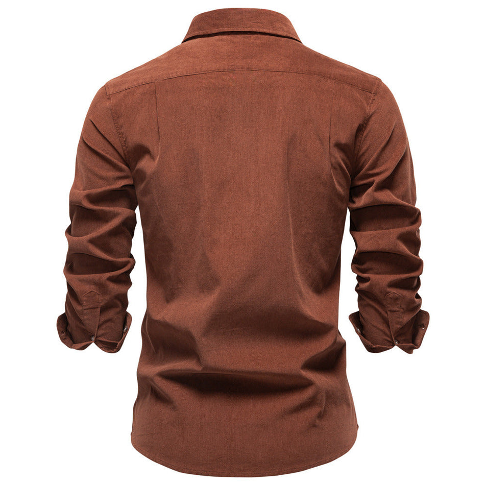 Men's Corduroy Cotton Shirt Lapel Long Sleeve Business Casual Fit