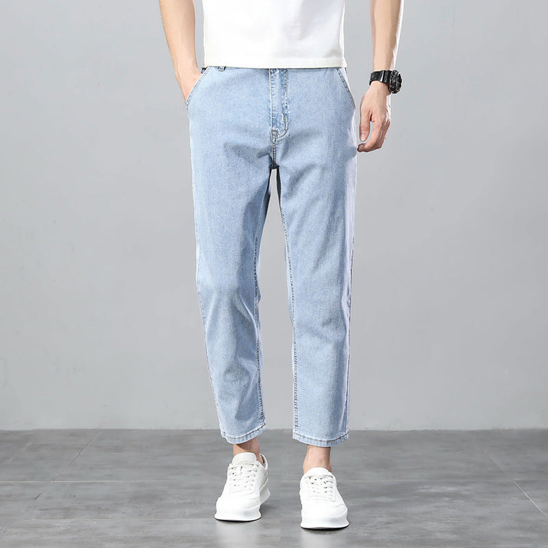Men's Pure Cotton Cropped Wide-Leg Casual Jeans