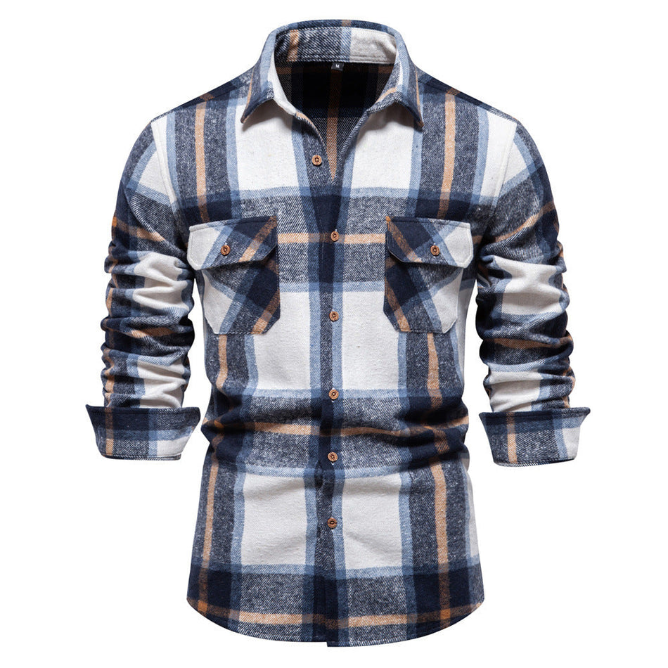 Men's Plaid Pocket Shirt Long Sleeve Light Business Casual Fit