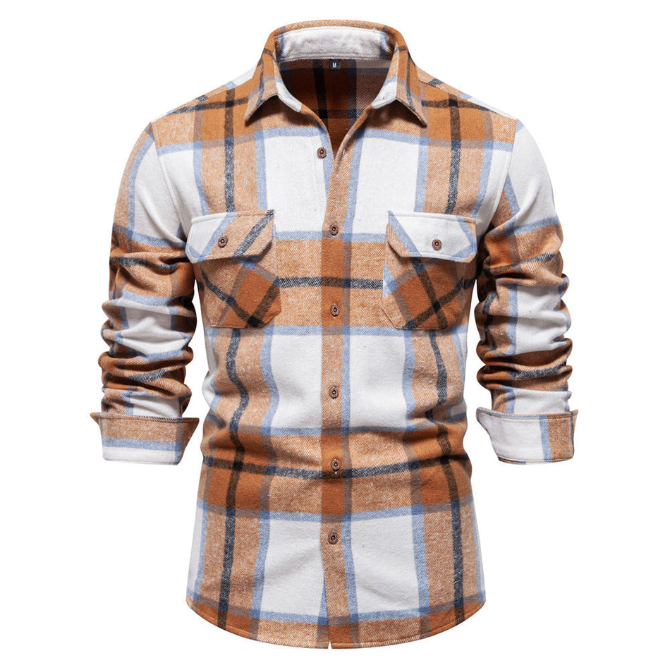 Men's Plaid Pocket Shirt Long Sleeve Light Business Casual Fit