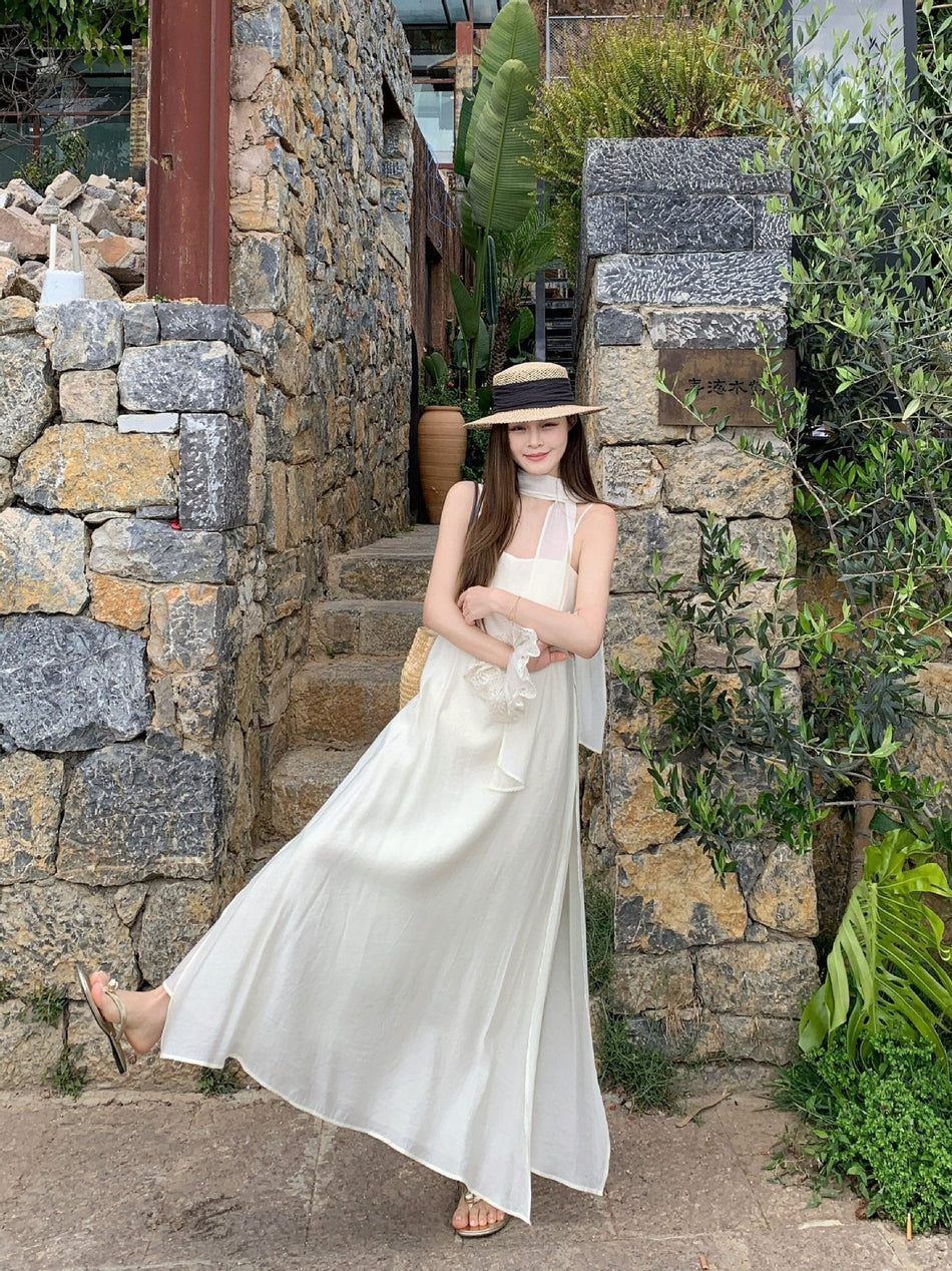 Mint Green Spaghetti Strap Maxi Dress French Resort Style