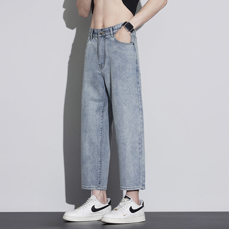 Men's Wide-Leg Cropped Straight Casual Jeans
