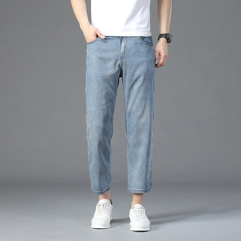 Men's Lyocell Linen Cropped Straight Casual Jeans