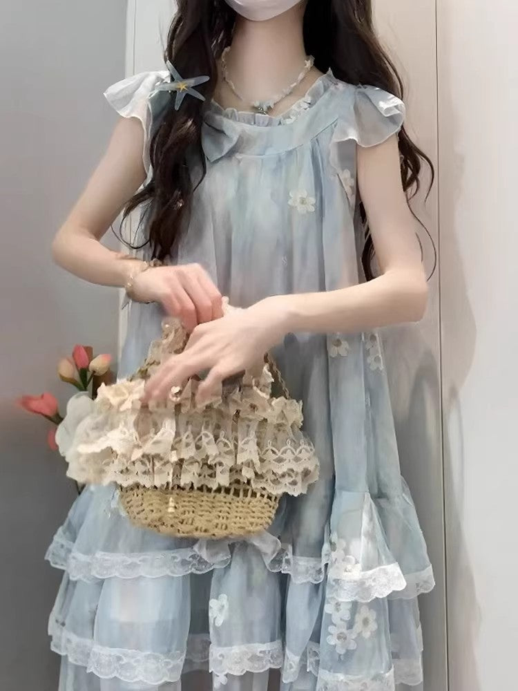 Girls Floral Flutter Sleeve Princess Dress Elegant Party Wear