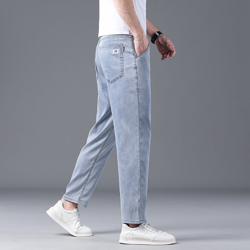 Men's Tencel Lyocell Cropped Straight Casual Jeans