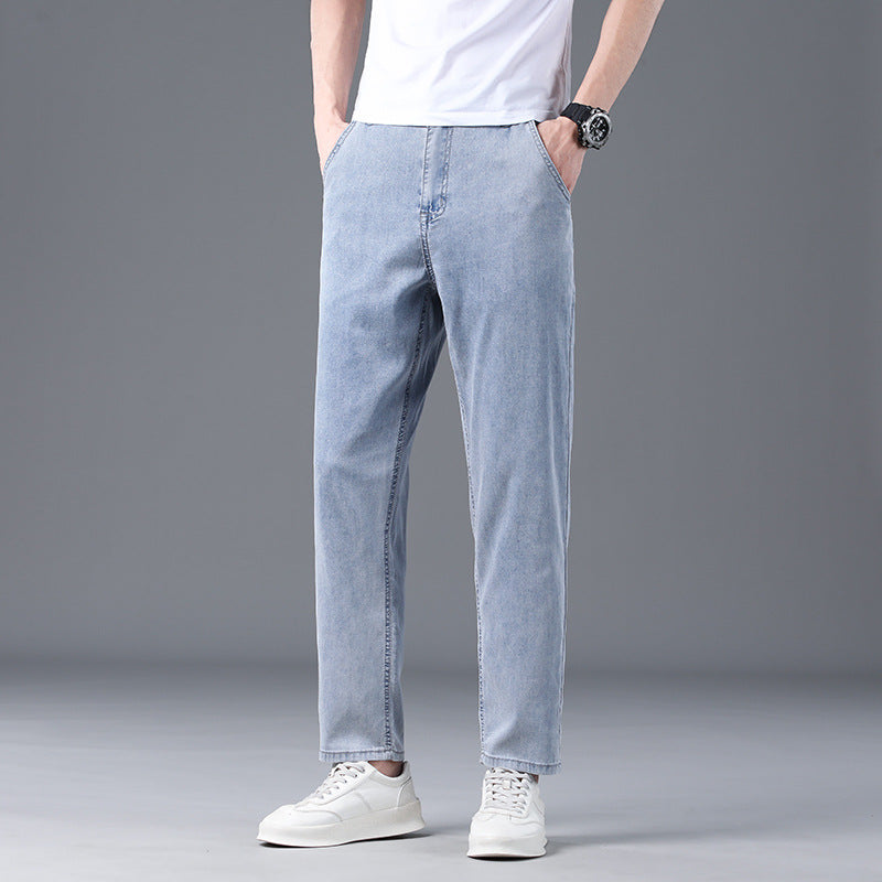 Men's Tencel Lyocell Cropped Straight Casual Jeans