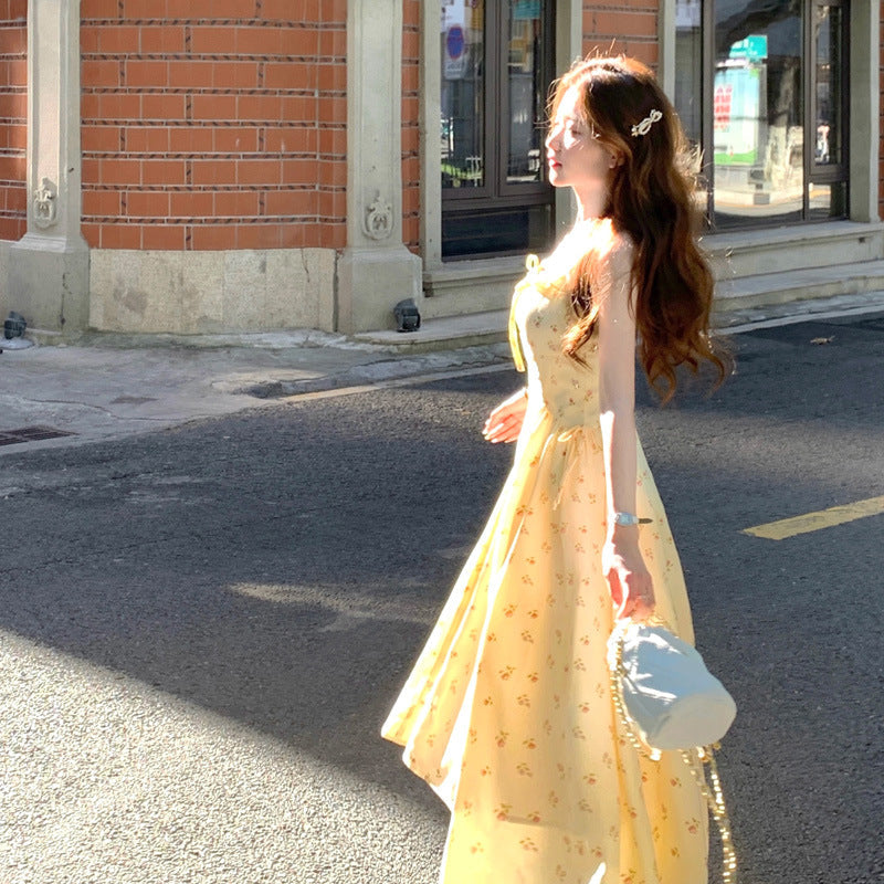 French Floral Spaghetti Strap Maxi Dress for Plus Size Women