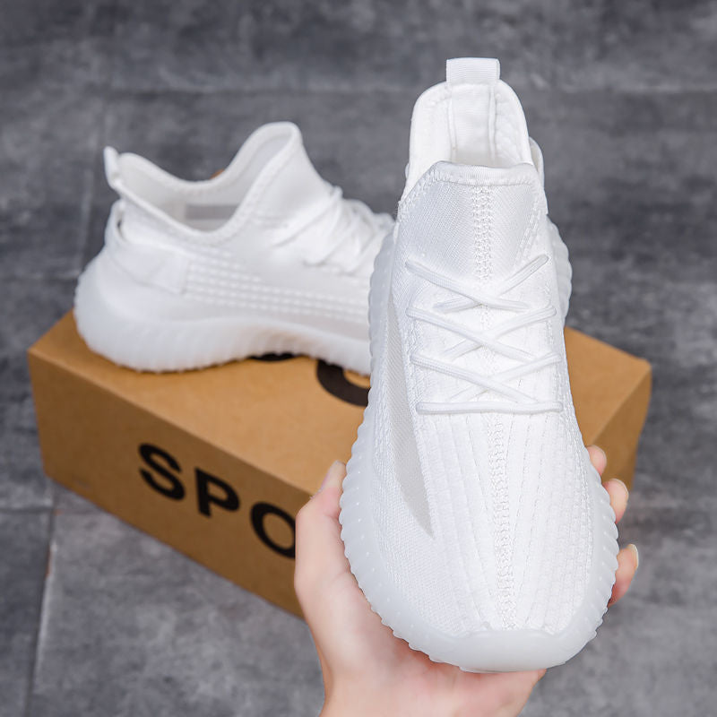 Men's and Women's Fly-Knit White Sneakers Breathable Casual Shoes